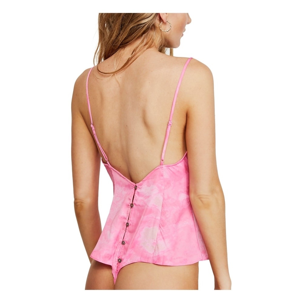 FREE PEOPLE Pink Spaghetti Strap Bodysuit top! - Picture 2 of 10